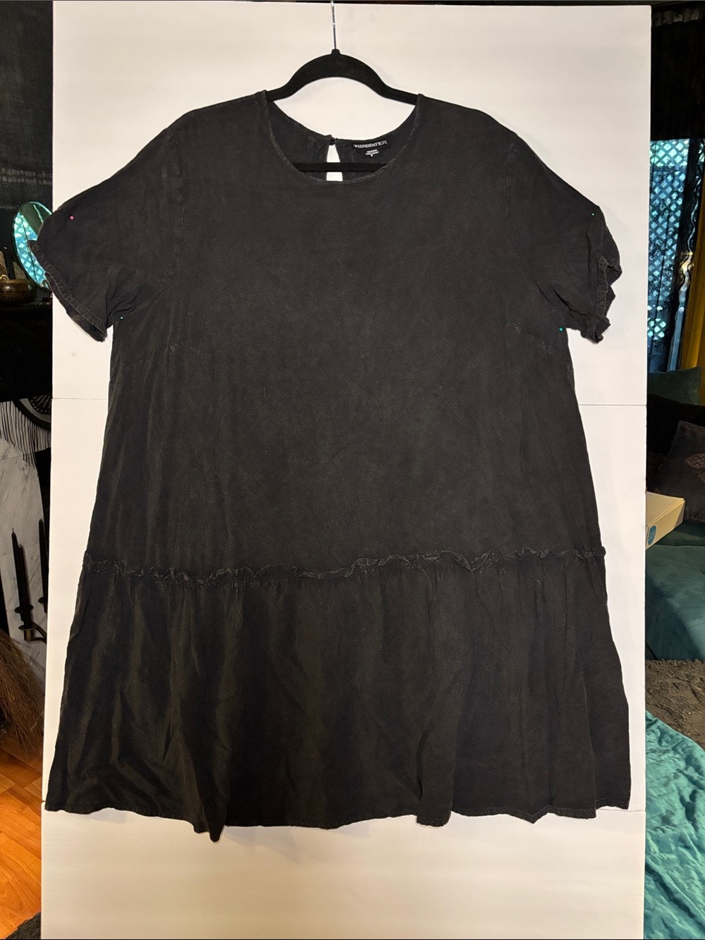 Relaxed Black Tiered Short Sleeve Tunic Top